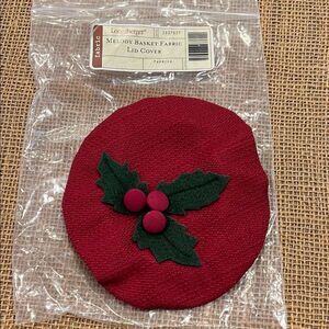 Longaberger Burgundy Basket Lid Cover with Green Holly
